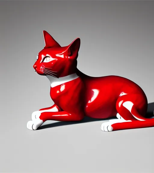 Prompt: red and white cat statue, ultra detail, photoreal, bright colors, professionally retouched, wide angle, black background, 8 k high definition, insanely detailed, intricate, elegant, art by artgerm and wlop