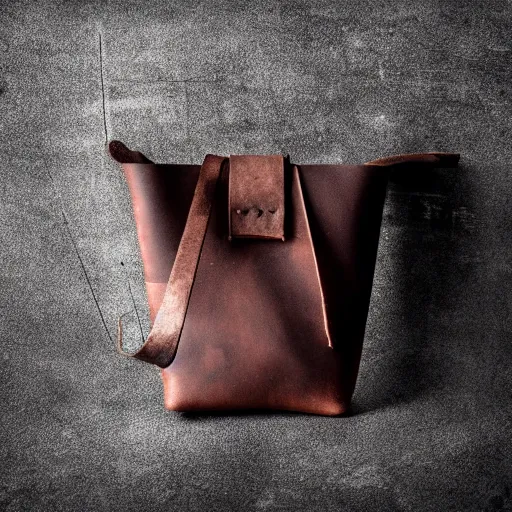 Prompt: a small leather bag, fantasy, blank background, studio lighting, digital art