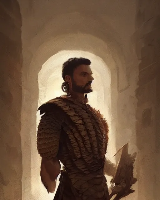 Image similar to a portrait of a human pangolin in the style of a [ roman empire ] senator!, art by greg rutkowski and artgerma, stunning! concept art, character design