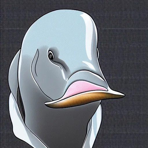 Image similar to An anthropomorphic grey dolphin wearing a white lab-coat, digital painting, close-up