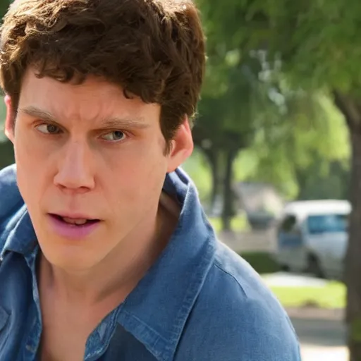 Image similar to Live Action Still of Jerma in Superbad, real life, hyperrealistic, ultra realistic, realistic, highly detailed, epic, HD quality, 8k resolution, body and headshot, film still