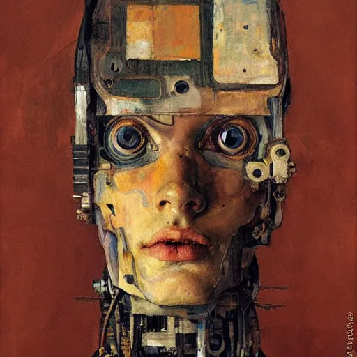 Image similar to portrait of a robot by egon schiele and greg rutkowski