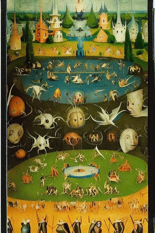 Prompt: An instax film still of a Hieronymus Bosch The Garden of Earthly Delights painted by Mark Rothko