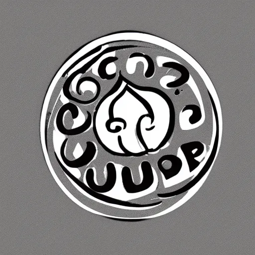 Image similar to a modern graphic design logo of a dumpling, ink stamp on paper