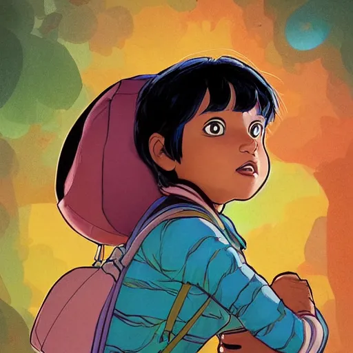 Image similar to a study of cell shaded portrait of Isabela Moner as dora the explorer, concept art, illustration, post grunge, concept art by josan gonzales and wlop, by james jean, Victo ngai, David Rubín, Mike Mignola, Laurie Greasley, highly detailed, sharp focus, Trending on Artstation, HQ, deviantart, art by artgem