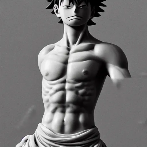 Image similar to Luffy as a Marble Statue, epic detail, photorealistic, sharp focus, anime style