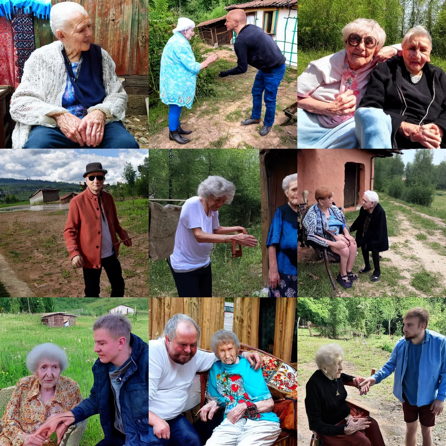 Prompt: russian musician egor letov visiting his grandmother at village at summer