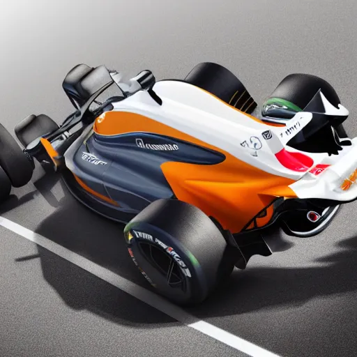 Image similar to hybrid design between McLaren MCL34 F1 car and Ford Mustang. No background, concept art style.