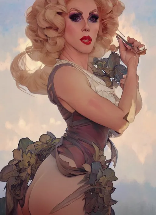 Image similar to katya, drag queen, painting by artgerm and greg rutkowski and alphonse mucha