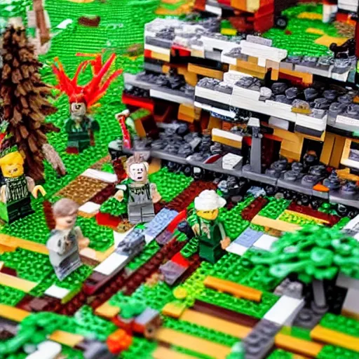 Prompt: an epic battle scene in a forest but its lego, accurate, 4 k, lego