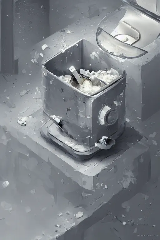 Image similar to Diaper Disposal Machine, Overflowing, digital art, fantasy, trending on artstation, professional illustration, cgsociety, ultra detailed, volumetric lighting, celshaded