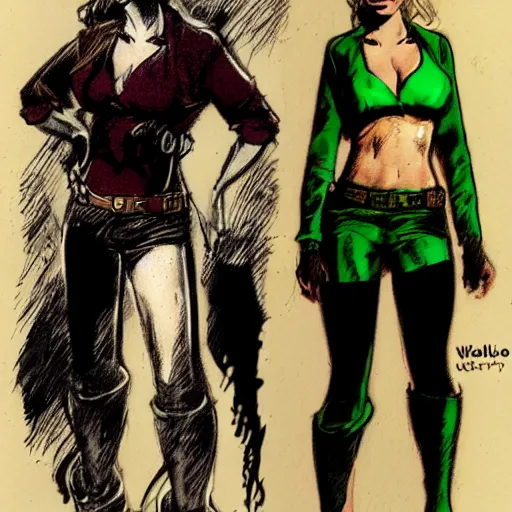 Image similar to realistic full body concept art of a female pirate by Wally Wood