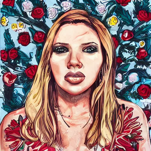 Image similar to Scarlet Johansson, painted by Martine Johanna