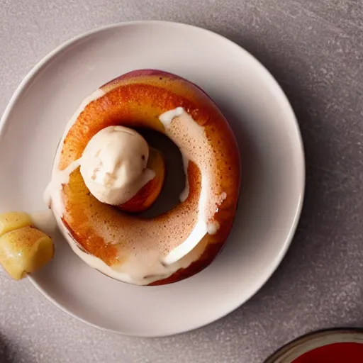 Image similar to baked apple rings with cinnamon and ice-cream, Michelin star, award winning