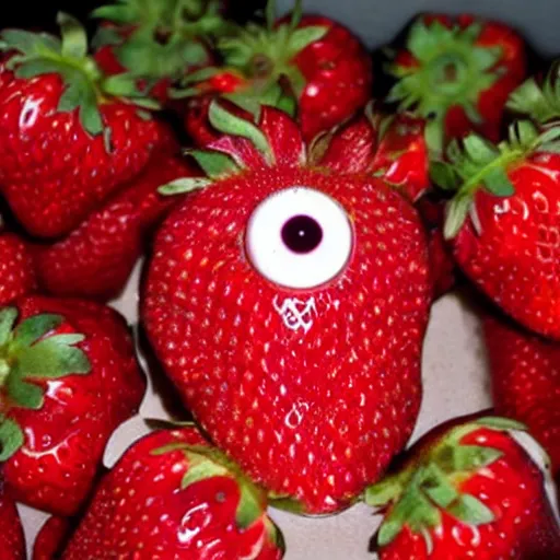 Image similar to strawberry creature with multiple eyes