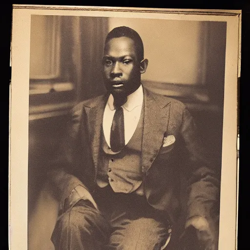 Prompt: a portrait of a black king in 1920s America, detailed,
