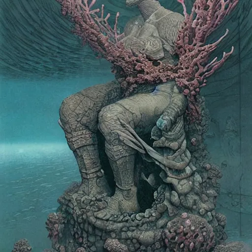 Image similar to a statue under the sea, by wayne barlowe,