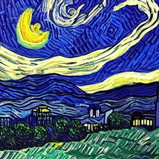 Prompt: asheville skyline in the style of starry night, by vincent van gogh