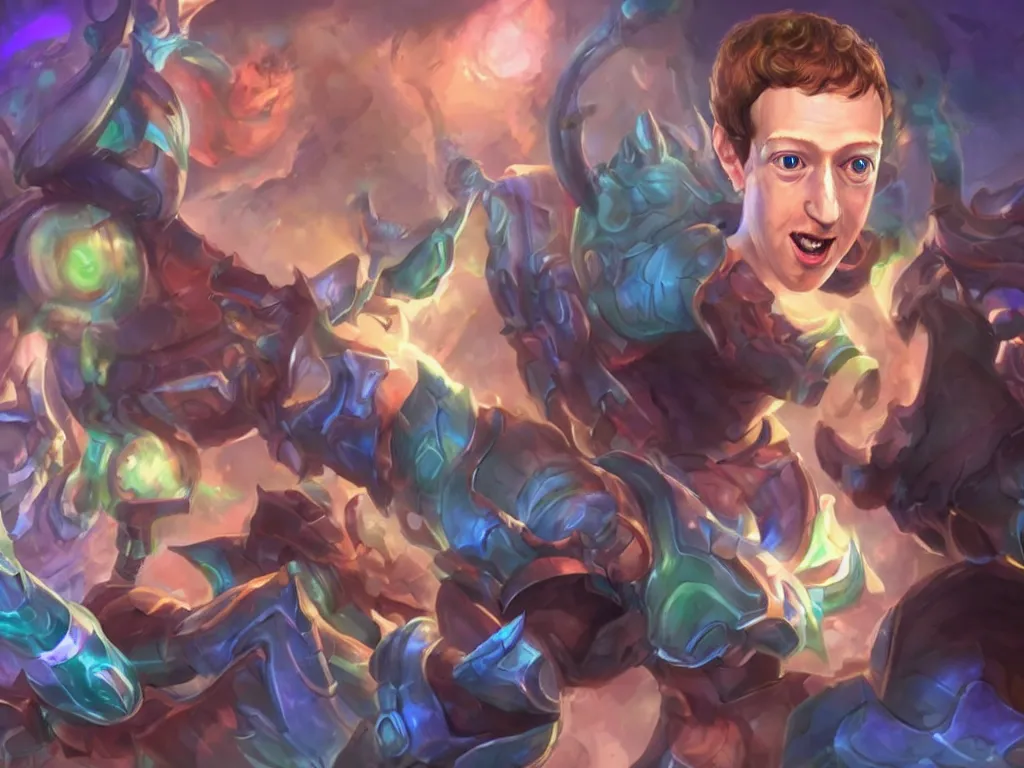 Image similar to mark zuckerberg as a character in the game league of legends, art by jessica oyhenart