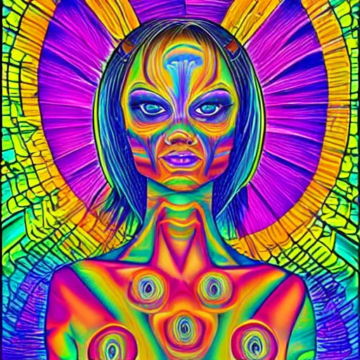 Prompt: a portrait of a beautiful woman the style of Alex Grey, colorful,