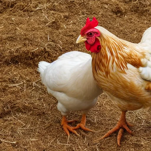 Image similar to photo of a chicken with no head stand in a farm with other regular chickens, higly detailed, 8 k, photorealistic