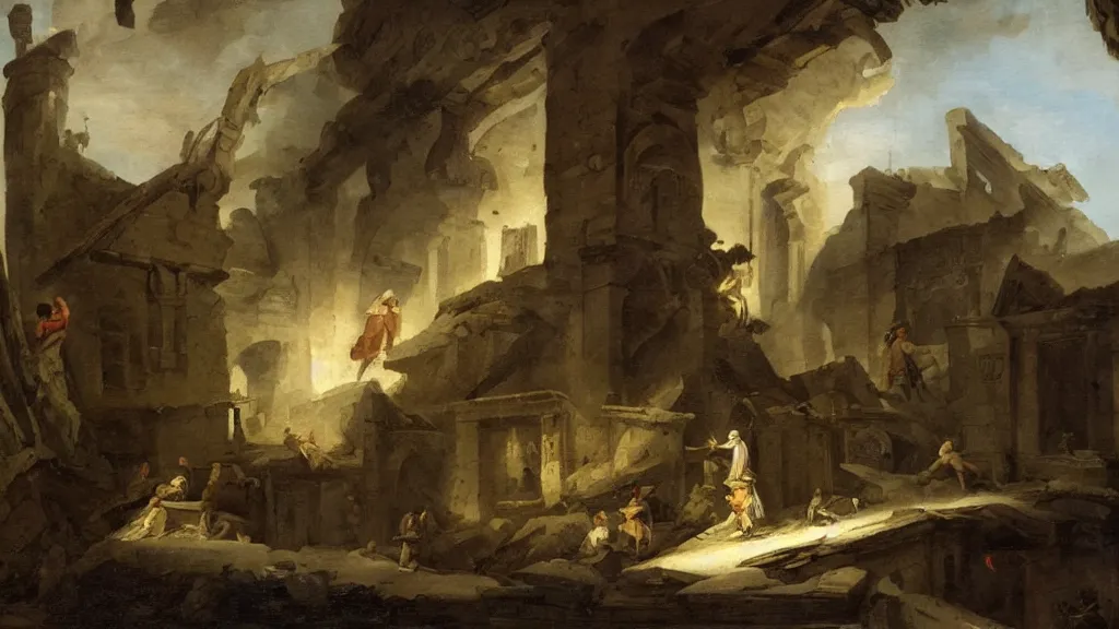 Prompt: a painting in the style of hubert robert.