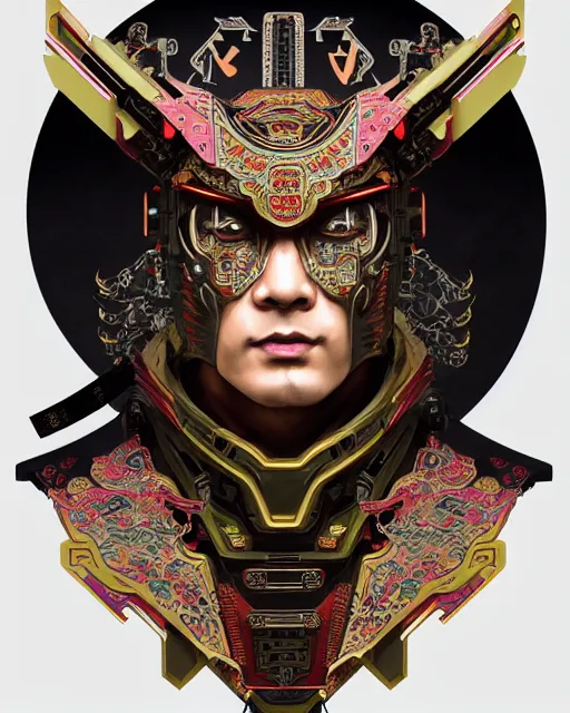 Image similar to portrait of a male cyberpunk machine, machine face, upper half portrait, decorated with chinese opera motifs, asian, fine china, wuxia, traditional chinese art, intricate, elegant, highly detailed, symmetry, headpiece, digital painting, artstation concept art smooth sharp focus, illustration, art by artgerm and greg rutkowski alphonse mucha 8 k