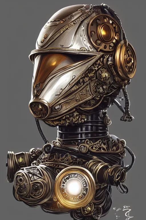 Image similar to steampunk helmet fantasy art mask robot ninja stylized digital illustration sharp focus, elegant intricate digital painting artstation concept art global illumination ray tracing advanced technology chaykin howard and campionpascale and cooke darwyn and davis jack