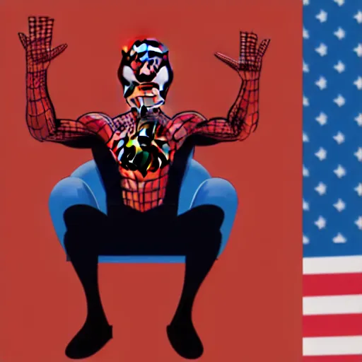 Prompt: barrack obama as spiderman, sitting on the iron throne, eating a burger, photorealistic, detailed facial portrait