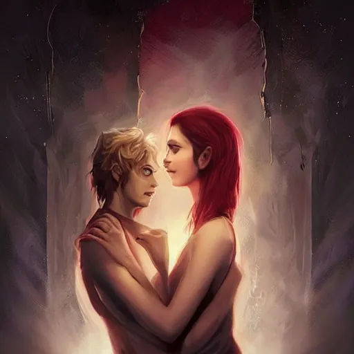 Prompt: both the guy jintu and the girl munmi dies and goes to hell where the god of death grants them a second chance to live on earth for seven days. at the end of one week, they must decide who gets to live ; art by charlie bowater and artgerm
