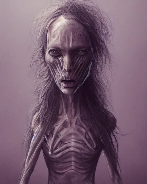 Prompt: a character portrait of a fully clothed female mutant dressed as a homeless person using her mutant powers in the style of h. r. giger / zdzisław beksinski / david cronenberg trending on artstation deviantart pinterest hyper detailed photorealistic highlights and shadow hd 8 k post - processing high resolution