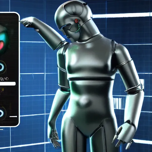 Prompt: a beautiful male android made of holographic metal, unreal engine 5