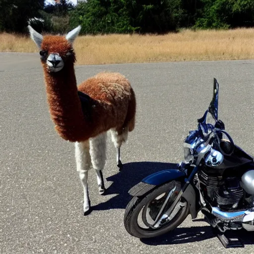 Prompt: a llama on a motorcycle wearing oakleys