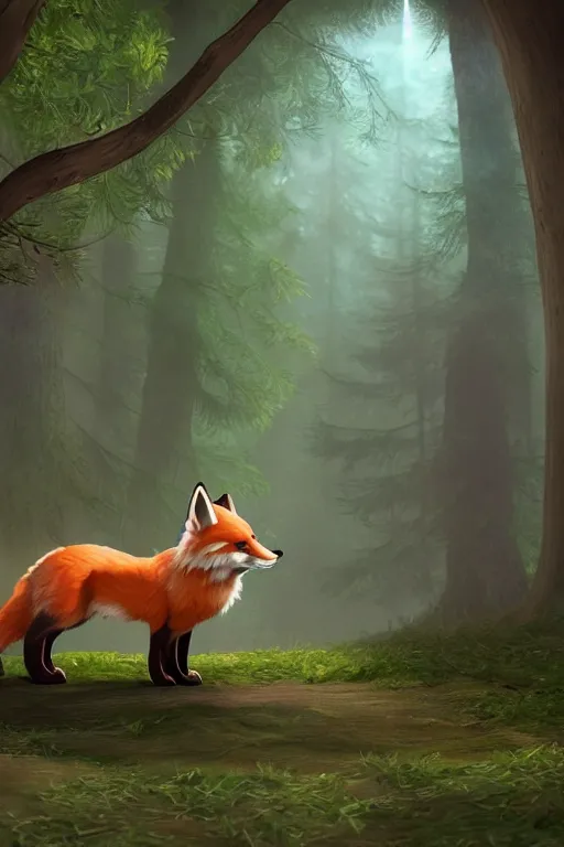 Image similar to a medieval fox furry fursona with a fluffy tail in a forest, backlighting, cgi, rendered in unreal engine, trending on artstation, cartoon