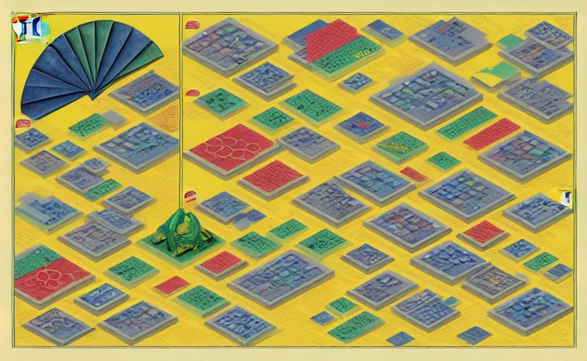 Prompt: 3 d isometric business dashboard with time series charts, pie plots and other modern graphics, with small creatures with many eyes. diego rivera ( in modern ukiyo - e style, mexican muralism ). ravi supa.