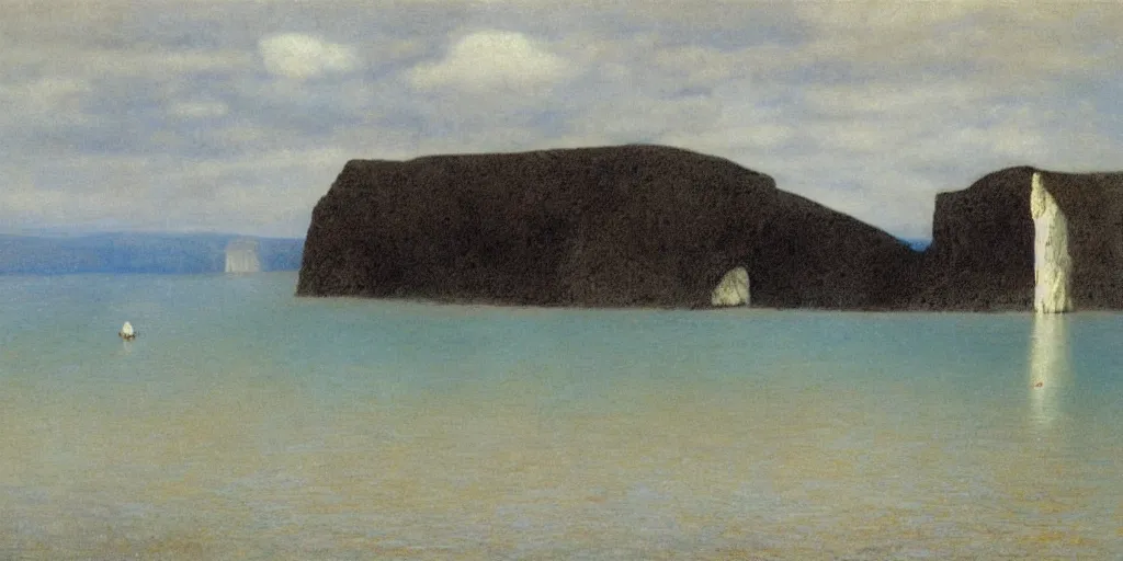 Image similar to black cliffs over water by Fernand Khnopff