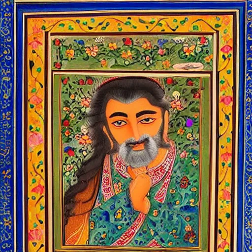 Prompt: a persian miniature painting by reza abbasi