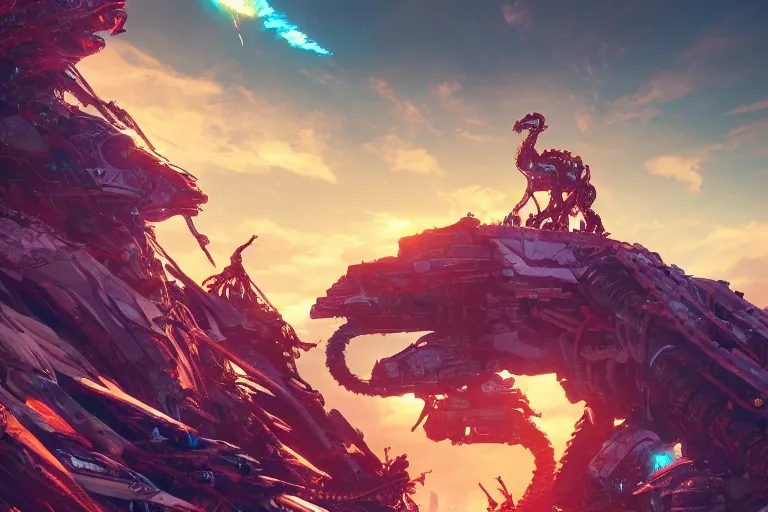 Image similar to slitherfang machine mecanical creature robot of horizon forbidden west horizon zero dawn radiating a glowing aura global illumination ray tracing hdr fanart arstation by ian pesty and alena aenami artworks in 4 k