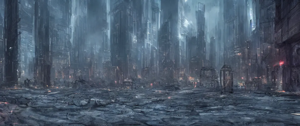 Image similar to dystopian city surrounded by large gates