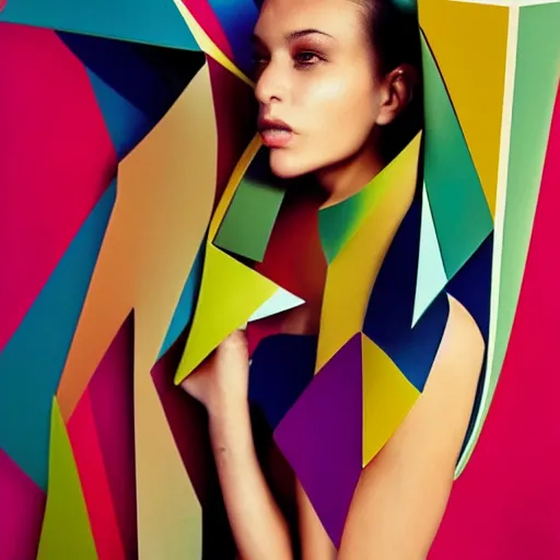 Image similar to fashion magazine geometric colorful smooth shapes rendered as a fashion photo