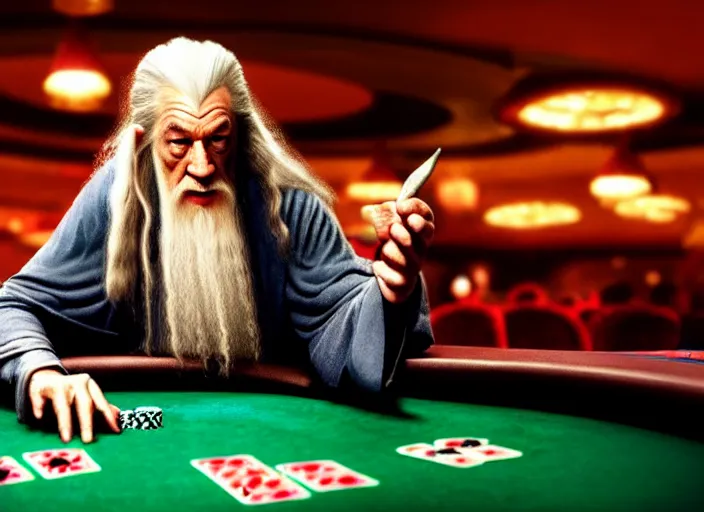 Image similar to film still of gandalf gambling in a casino in new pixar movie, 8 k