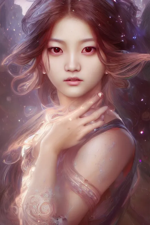 Image similar to beautiful and holy and divine young heroine portrait like twice tzuyu+smoky eyes+front face with light flowing hair, ultradetail face, art and illustration by tian zi and craig mullins and WLOP and alphonse mucha, fantasy, intricate complexity, human structure, human anatomy, fantasy character concept, watermark, blurry, hyperrealism 8k