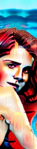 Image similar to highly detailed Red-haired beauty Emma Watson in a bikini , mid-shot ,pixiv , digital Art