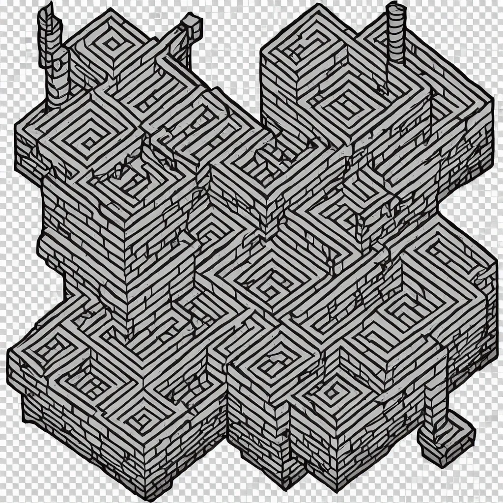Image similar to wizard's tower, isometric lineart, individual tile png