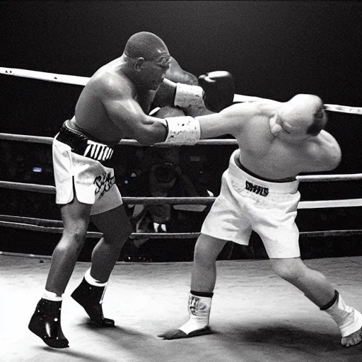 Prompt: “Mike Tyson fighting a bear in a boxing ring, 4k photograph, award winning”