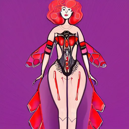 Prompt: a feminine cyborg designed to look like a moth in a cabaret style dress, digital art,