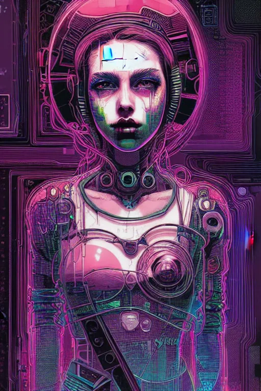 Image similar to dreamy cyberpunk girl, abstract smoke atomic heart, beautiful woman, detailed acrylic, grunge, intricate complexity, by dan mumford and by alberto giacometti, gillis rombouts