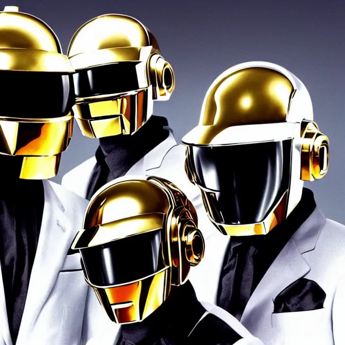 Prompt: high quality portrait of daft punk without the helmets