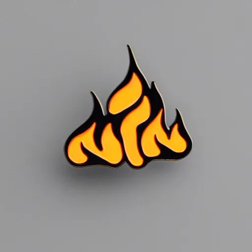 Prompt: a photo of a retro minimalistic fire flame warning enamel pin, use of negative space allowed, smooth curves