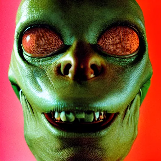 Image similar to portrait of an alien with Kodak professional porta 400 film stock, shot by Annie Leibowitz
